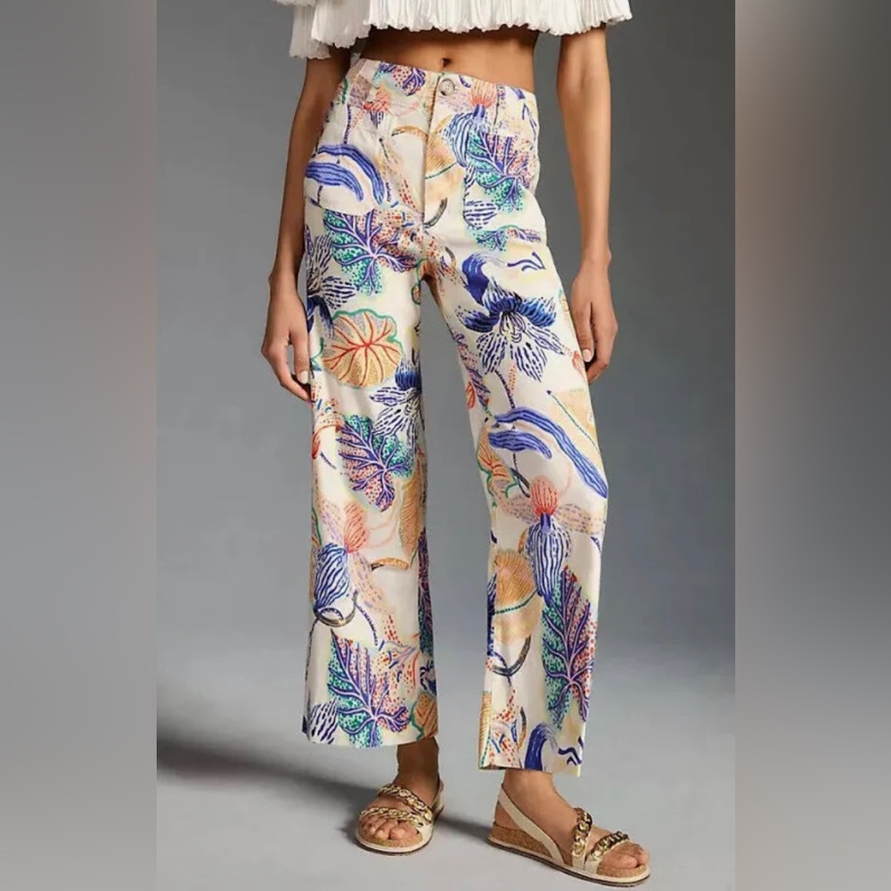 Anthropologie Colette Linen Pants Crop Wide Leg Sarah Gordon Maeve